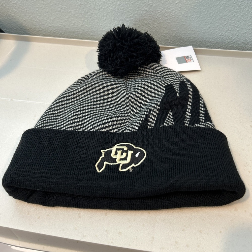 Nike Adult Colorado Buffaloes Black Futura Pom Beanie Striped Toboggan New OSFM